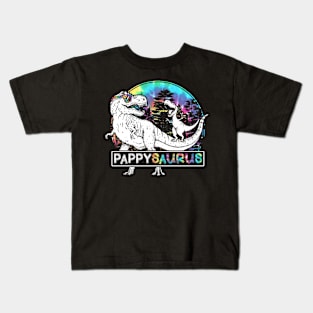 Pappy Saurus Funny Dino Tie Dye Bandana Father's Day Kids T-Shirt